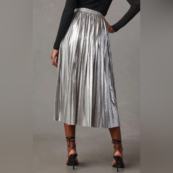 BNWT Tullea Metallic Silver Accordion Midi Skirt size Medium STUNNING - Picture 2 of 8